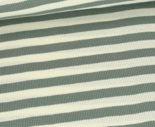 Waffelstrick-Jersey - Feine Struktur - Streifen - Warmweiß/Altgrün