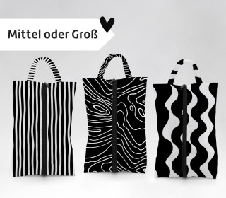 DIY-Nähset - 3 Schuhbeutel - Black/White Pattern Chaos - GRÖSSENAUSWAHL - Outdoorstoff - abby and amy