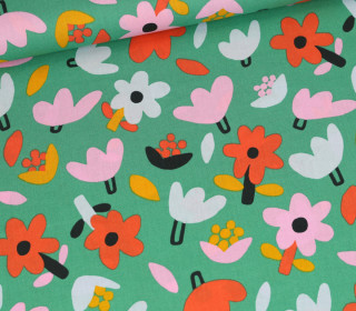 Bio Baumwolle - Webware - Popelin - JENNIFER BOURON - Petites Fleurs - Grün