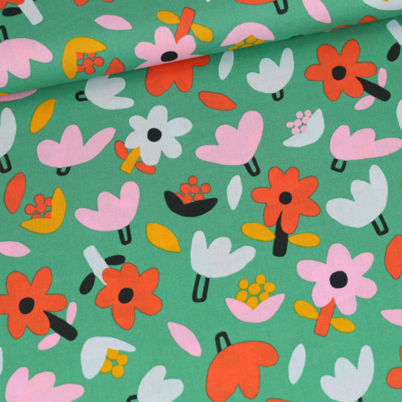 Bio Baumwolle - Webware - Popelin - JENNIFER BOURON - Petites Fleurs - Grün