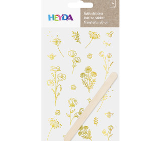 1 Bogen Rubbelsticker - Inkl. Holzstick - Blumen - Gold Glänzend