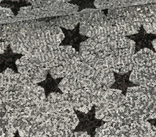 Feiner Tüllstoff - Sterne - Pailletten - Silber/Schwarz