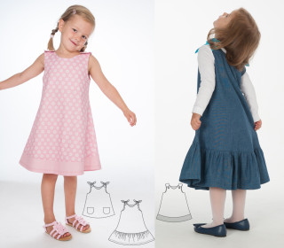 Baby Mädchenkleid Schnittmuster Tunika, Hängerchen mit Saumrüsche + Schleifen oder Babykleid mit Knöpfen STEFFI + SIENA von Patternforkids Gr. 68 - 146