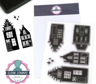 1 Bogen Clear Stamps - Kreative Stempel - Skandinavische Stadt - 5 Motive
