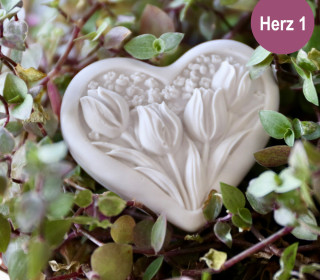 Silikon - Gießform - Herz mit Blumen - 4 Krokusse - Herz 1 - vielfältig nutzbar