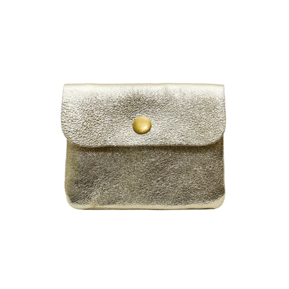 Kleine Geldbörse aus Metallic-Leder - Gold - mit mattem Druckknopf - Portemonnaie