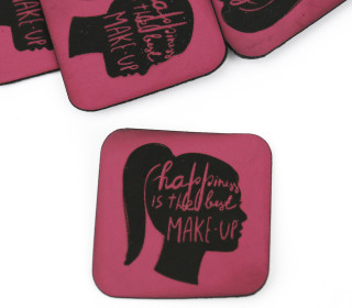 1 XXL KUNSTLEDER LABEL - Pink - happiness is the best MAKE UP