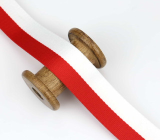 1 Meter Gurtband  - 38mm - Doppelstreifen - 2 Streifen - Weiß/Rot