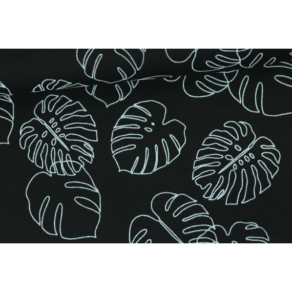 Jersey - Flockprint - Monstera - Mono - Bltter - Hamburger Liebe - Schwarz