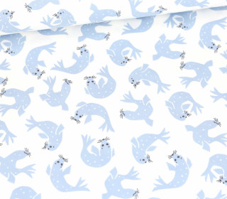 Bio Jersey - Organic Cotton - Island Breeze - Robben - Weiß/Graublau