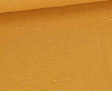 Musselin - Muslin - Double Gauze - 3D - Goldpunkte - Senfgelb