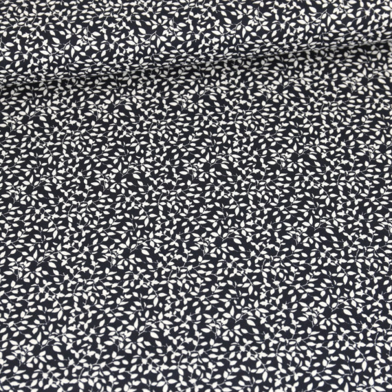 Baumwolle - Webware - Popelin - Bedruckt - Mini-Blätterzweige - Stahlblau