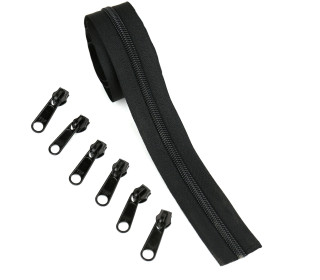 Zubehör Set für DIY-Nähset - 6 Zipper - 1,5m Endlosreißverschluss - Schwarz - für Softshell Schminktaschen