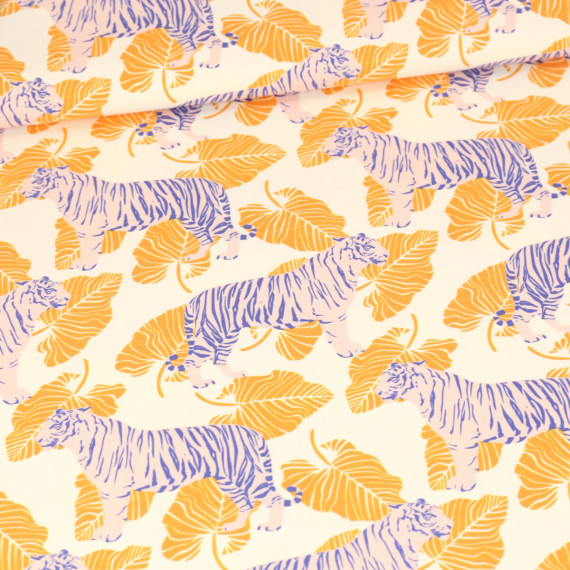 Jersey - Coole Tiger - Monstera - Ecru - Bio Qualität - abby and me