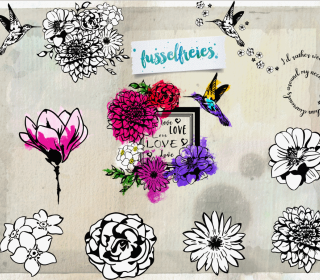 Plotterdatei Serie Vintage Flowers + Kolibris Fusselfreies