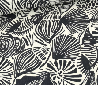 Musselin - Muslin - Double Gauze - Abstrakte Muscheln - Maritim - Schnuffeltuch - Windeltuch - Warmweiß/Schwarz