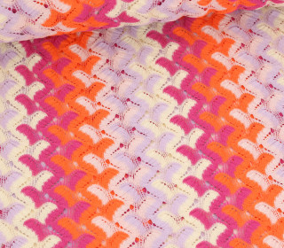 Strickstoff - Häkel Spitze - Streifenmuster - Warmweiß/Orange/Fuchsia