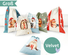DIY Adventskalender - Säckchen - Zum Selber Nähen - Animals in Santa Hats - Groß - Velvet - Weihnachten - abby and amy