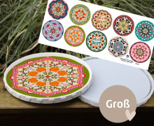 Outdoorstoff - Autumn Mandalas - Grün/Rot/Türkis - Inlays für Silikon - Dekoteller - Tablett - Groß - bienvenido colorido - abby and amy