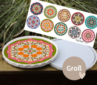Outdoorstoff - Autumn Mandalas - Grün/Rot/Türkis - Inlays für Silikon - Dekoteller - Tablett - Groß - bienvenido colorido - abby and amy
