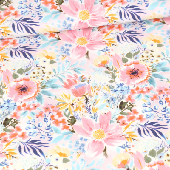 Modal Jersey - Sunkissed Flowers - Blassrosa - abby and me