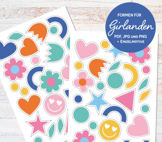 FREEBIE - Girlanden Formen & Digitale Sticker - RETRO | Print & Cut