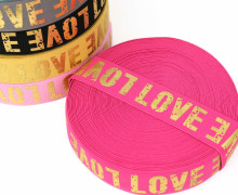 1m Gummiband - Elastisch - Love Golddruck - 40mm - Pink