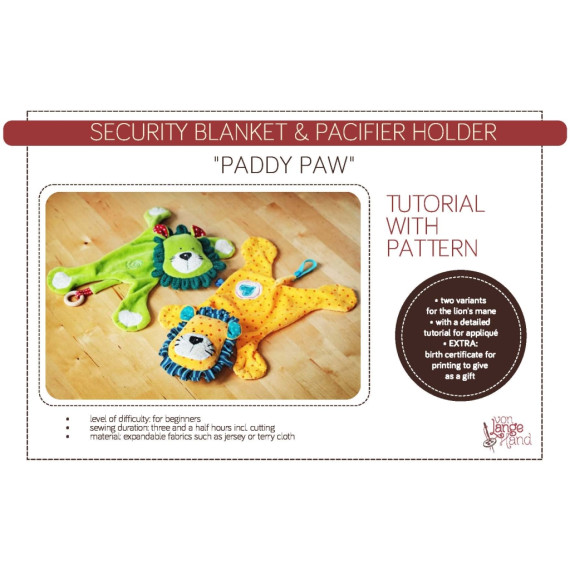 Ebook tutorial with pattern – Security-blanket & Pacifier-holder "Paddy Paw"