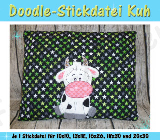 Doodle-Motiv Kuh - Stickdatei-Set für den 10x10cm bis 20x30cm Rahmen