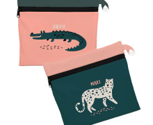 DIY-Nähset - 2 Wetbags - Softshell - Käselottis Jungle - Lachsrosa/Opalgrün