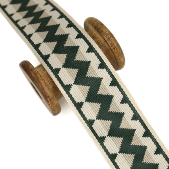 1 Meter Gurtband - 50mm - Geometrisches Muster - Dunkelgrün/Sand/Weiß