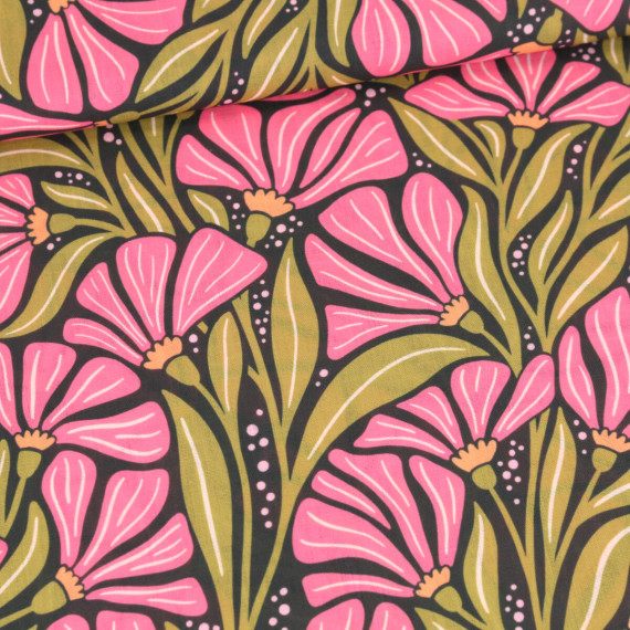 Tislin - leichter Dekostoff - frischer Frühling - tanzende Blumen - Grün - Sanne Paul - abby and amy