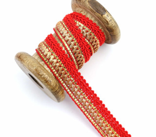 1 Meter Zierband - Dekoband - Glitzer - 20mm - Gold/Rot