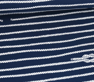 Bio Jersey - Organic Cotton - Island Breeze - Schiffstaue - Stahlblau/Weiß