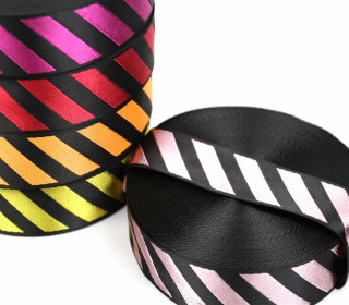 1m Gurtband - Deco - Streifen - Glanz - 40mm - Schwarz/Rosa