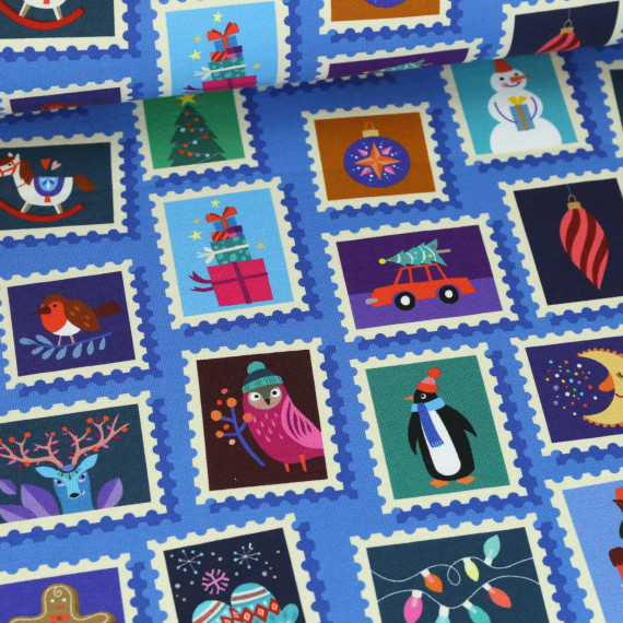 Bio-Sommersweat - French Terry - On Stamps - Christmas 2024 - Hellblau - Hamburger Liebe