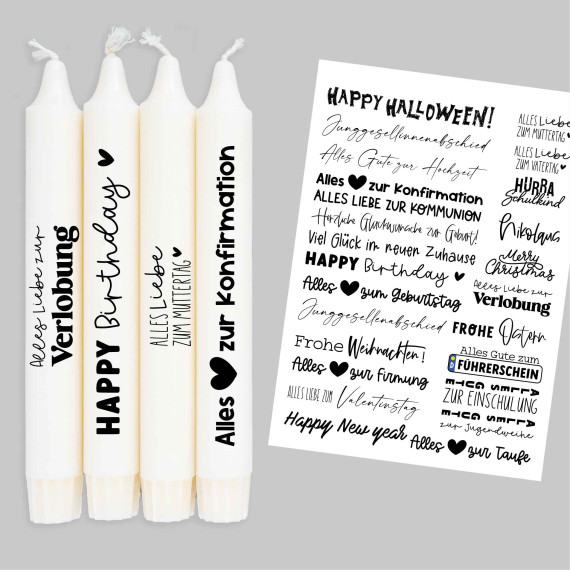 DIN A4 - Kerzen-Tattoofolie - Verschiedene Anlässe - für Kerzen / Keramik