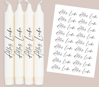 DIN A4 - Kerzen-Tattoofolie - Alles Liebe - Schreibschrift - für Kerzen / Keramik