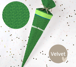 DIY-Nähset Schultüte - Triangles - Grün- Velvet - zum selber Nähen