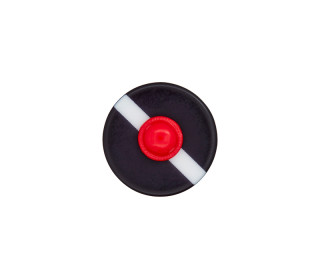 1 Polyesterknopf - Rund - 18mm - Öse - Streifen - Erhabener Roter Punkt - Schwarz