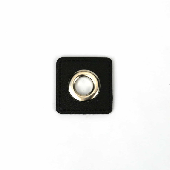 Kunstleder Öse - Quadrat - 11mm - Square - Patches - Schwarz/Silber