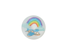 1 Polyesterknopf - Rund - 15mm - Öse - Kinder - Regenbogen & Flugzeug - Weiß