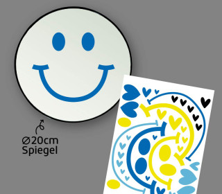 Rub-On Sticker - Fröhliche Gesichter - small - Gelb/Hellblau/Blau - für Spiegel - Tante Henni Rub-Ons - vielfältig nutzbar