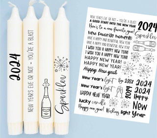 DIN A4 - Tattoofolie - Happy New Year - für Kerzen / Keramik - Weihnachten