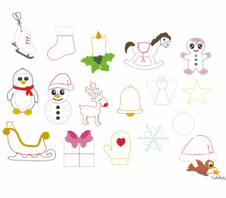 Stickdatei Set - Doodle - Weihnachtsmotive - kleiner 10x10