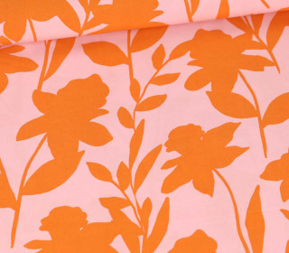 Viskose - Webware - Popeline - Abstract Flowers - Blassrosa/Orange