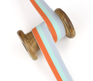 1 Meter Gummiband - 25mm - 3 Streifen - Graublau/Mint/Altorange