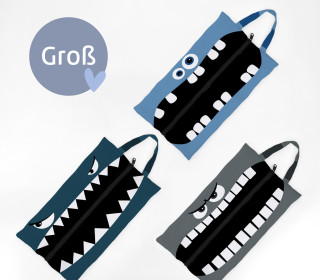 DIY-Nähset - 3 Schuhbeutel - GROß (bis Gr. 45) - Monster - Blau/Grau - Outdoorstoff - abby and amy