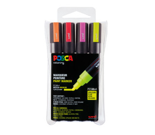 4 Acryl-Farbmarker - PC-5M - Rundspitze 1,8-2,5mm - Medium - Neon - Auf Wasserbasis - POSCA - Neongelb, Neonorange, Neonrot, Neonpink