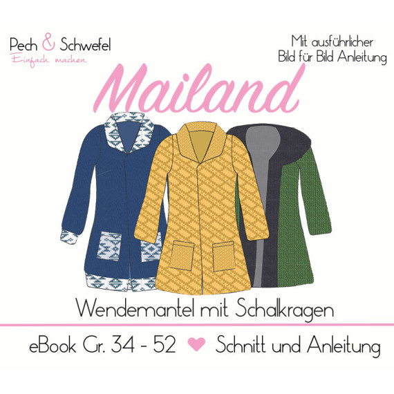 E-Book  Wendemantel „Mailand“ Damen Gr. 34 – 52 in A4 und A0 von Pech und Schwefel